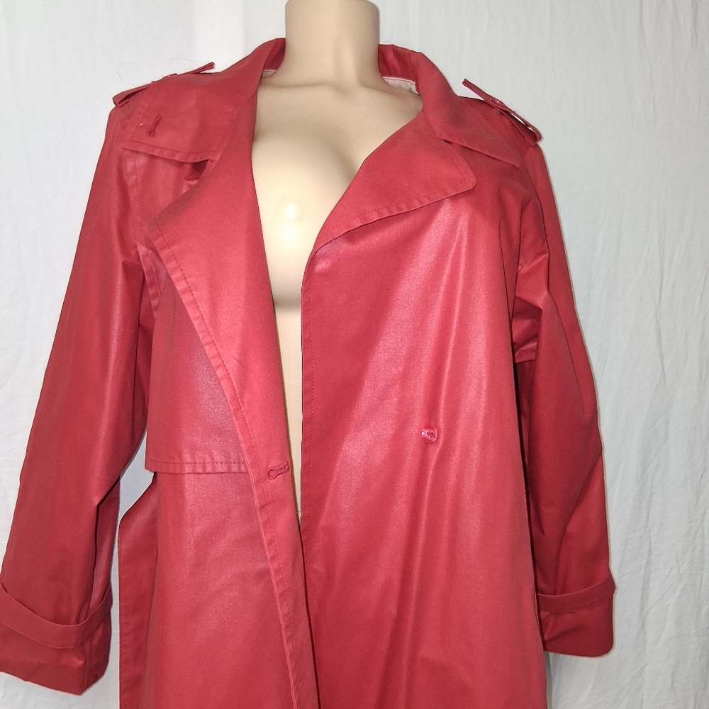 London Fog Vintage Vibrant Red Trench Coat Size 14 pet - Picture 14 of 17
